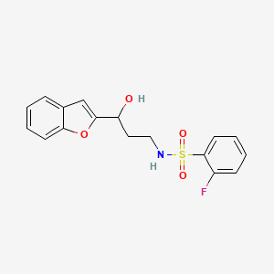 molecular formula C17H16FNO4S B2515059 N-(3-(benzofuran-2-yl)-3-hydroxypropyl)-2-fluorobenzenesulfonamide CAS No. 1448053-77-7