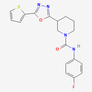 molecular formula C18H17FN4O2S B2515070 N-(4-fluorophenyl)-3-(5-(thiophen-2-yl)-1,3,4-oxadiazol-2-yl)piperidine-1-carboxamide CAS No. 1105201-21-5