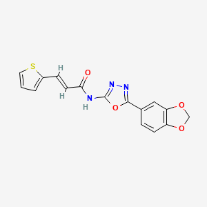 molecular formula C16H11N3O4S B2515075 (E)-N-(5-(benzo[d][1,3]dioxol-5-yl)-1,3,4-oxadiazol-2-yl)-3-(thiophen-2-yl)acrylamide CAS No. 955532-55-5