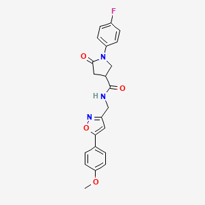 molecular formula C22H20FN3O4 B2515078 1-(4-fluorophenyl)-N-((5-(4-methoxyphenyl)isoxazol-3-yl)methyl)-5-oxopyrrolidine-3-carboxamide CAS No. 952969-91-4