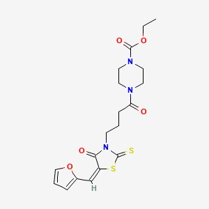 molecular formula C19H23N3O5S2 B2515083 (E)-乙基 4-(4-(5-(呋喃-2-基亚甲基)-4-氧代-2-硫代噻唑烷-3-基)丁酰)哌嗪-1-羧酸盐 CAS No. 682764-16-5