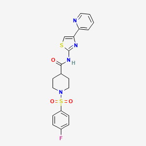 molecular formula C20H19FN4O3S2 B2515094 1-((4-氟苯基)磺酰基)-N-(4-(吡啶-2-基)噻唑-2-基)哌啶-4-甲酰胺 CAS No. 923508-40-1