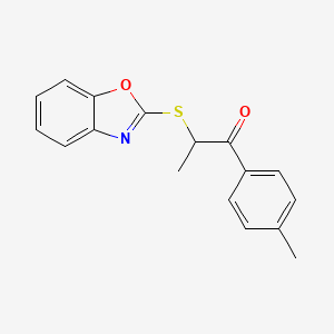 molecular formula C17H15NO2S B2515099 2-(1,3-Benzoxazol-2-ylsulfanyl)-1-(4-methylphenyl)propan-1-one CAS No. 325809-15-2