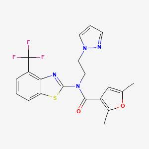 molecular formula C20H17F3N4O2S B2515102 N-(2-(1H-pyrazol-1-yl)ethyl)-2,5-dimethyl-N-(4-(trifluoromethyl)benzo[d]thiazol-2-yl)furan-3-carboxamide CAS No. 1396759-17-3