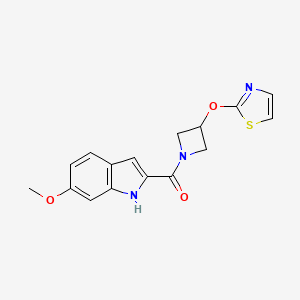 molecular formula C16H15N3O3S B2515104 (6-methoxy-1H-indol-2-yl)(3-(thiazol-2-yloxy)azetidin-1-yl)methanone CAS No. 1797734-68-9