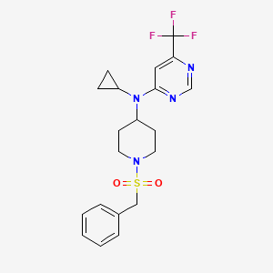 molecular formula C20H23F3N4O2S B2515116 N-(1-Benzylsulfonylpiperidin-4-yl)-N-cyclopropyl-6-(trifluoromethyl)pyrimidin-4-amine CAS No. 2380087-32-9