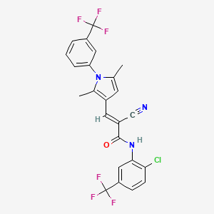 molecular formula C24H16ClF6N3O B2515132 (E)-N-[2-chloro-5-(trifluoromethyl)phenyl]-2-cyano-3-[2,5-dimethyl-1-[3-(trifluoromethyl)phenyl]pyrrol-3-yl]prop-2-enamide CAS No. 478853-85-9