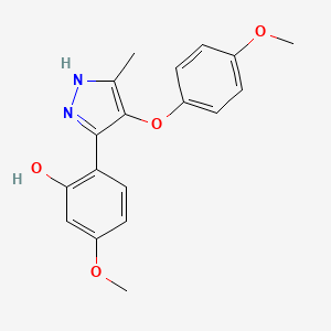 molecular formula C18H18N2O4 B2515135 5-methoxy-2-(4-(4-methoxyphenoxy)-5-methyl-1H-pyrazol-3-yl)phenol CAS No. 1095913-11-3