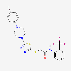 molecular formula C21H19F4N5OS2 B2515137 2-((5-(4-(4-fluorophenyl)piperazin-1-yl)-1,3,4-thiadiazol-2-yl)thio)-N-(2-(trifluoromethyl)phenyl)acetamide CAS No. 1105252-00-3