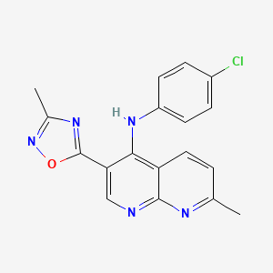 molecular formula C18H14ClN5O B2515141 N-(4-氯苯基)-7-甲基-3-(3-甲基-1,2,4-恶二唑-5-基)-1,8-萘啶-4-胺 CAS No. 1251597-74-6