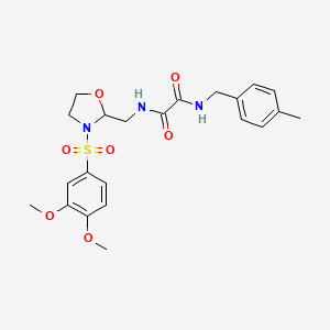 molecular formula C22H27N3O7S B2515164 N1-((3-((3,4-二甲氧苯基)磺酰基)恶唑烷-2-基)甲基)-N2-(4-甲基苄基)草酰胺 CAS No. 868983-01-1