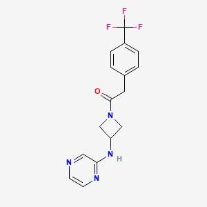molecular formula C16H15F3N4O B2515180 1-(3-(吡嗪-2-基氨基)氮杂环丁-1-基)-2-(4-(三氟甲基)苯基)乙酮 CAS No. 2320851-33-8
