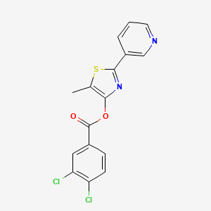 molecular formula C16H10Cl2N2O2S B2515181 5-Methyl-2-(3-pyridinyl)-1,3-thiazol-4-yl 3,4-dichlorobenzenecarboxylate CAS No. 338398-96-2