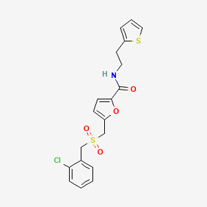 molecular formula C19H18ClNO4S2 B2515192 5-(((2-chlorobenzyl)sulfonyl)methyl)-N-(2-(thiophen-2-yl)ethyl)furan-2-carboxamide CAS No. 1448130-49-1