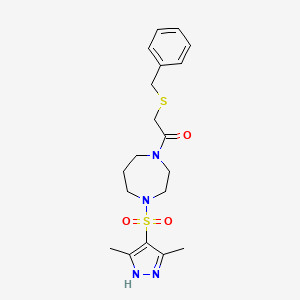 molecular formula C19H26N4O3S2 B2515193 2-(benzylthio)-1-(4-((3,5-dimethyl-1H-pyrazol-4-yl)sulfonyl)-1,4-diazepan-1-yl)ethanone CAS No. 1902895-87-7