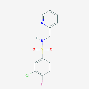 molecular formula C12H10ClFN2O2S B2515199 3-chloro-4-fluoro-N-(pyridin-2-ylmethyl)benzenesulfonamide CAS No. 692273-56-6