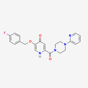 molecular formula C22H21FN4O3 B2515200 5-((4-fluorobenzyl)oxy)-2-(4-(pyridin-2-yl)piperazine-1-carbonyl)pyridin-4(1H)-one CAS No. 1021213-40-0