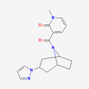molecular formula C17H20N4O2 B2515240 3-((1R,5S)-3-(1H-pyrazol-1-yl)-8-azabicyclo[3.2.1]octane-8-carbonyl)-1-methylpyridin-2(1H)-one CAS No. 2320144-30-5
