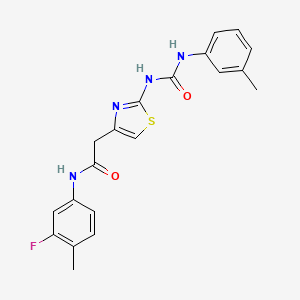 molecular formula C20H19FN4O2S B2515242 N-(3-fluoro-4-methylphenyl)-2-(2-(3-(m-tolyl)ureido)thiazol-4-yl)acetamide CAS No. 921485-12-3