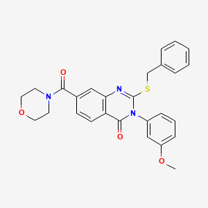 molecular formula C27H25N3O4S B2515266 2-(benzylthio)-3-(3-methoxyphenyl)-7-(morpholin-4-ylcarbonyl)quinazolin-4(3H)-one CAS No. 1115305-93-5
