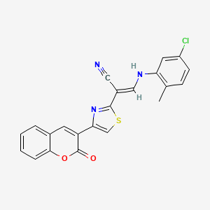 molecular formula C22H14ClN3O2S B2515283 (E)-3-((5-chloro-2-methylphenyl)amino)-2-(4-(2-oxo-2H-chromen-3-yl)thiazol-2-yl)acrylonitrile CAS No. 683258-05-1