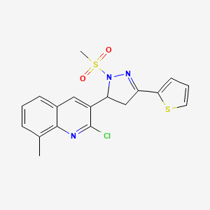 molecular formula C18H16ClN3O2S2 B2515296 2-chloro-8-methyl-3-(1-(methylsulfonyl)-3-(thiophen-2-yl)-4,5-dihydro-1H-pyrazol-5-yl)quinoline CAS No. 796877-70-8