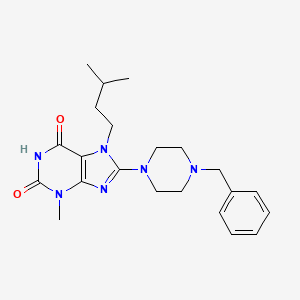 molecular formula C22H30N6O2 B2515297 8-(4-苄基哌嗪-1-基)-7-异戊基-3-甲基-1H-嘌呤-2,6(3H,7H)-二酮 CAS No. 361174-98-3