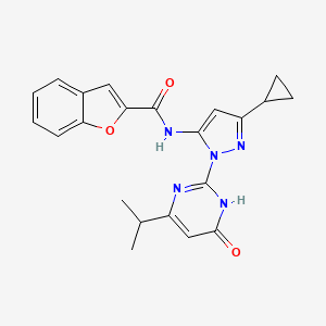 molecular formula C22H21N5O3 B2515302 N-(3-cyclopropyl-1-(4-isopropyl-6-oxo-1,6-dihydropyrimidin-2-yl)-1H-pyrazol-5-yl)benzofuran-2-carboxamide CAS No. 1207053-47-1