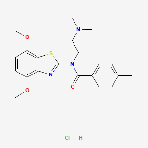 molecular formula C21H26ClN3O3S B2515317 N-(4,7-dimethoxybenzo[d]thiazol-2-yl)-N-(2-(dimethylamino)ethyl)-4-methylbenzamide hydrochloride CAS No. 1215561-07-1