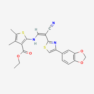 molecular formula C22H19N3O4S2 B2515337 (Z)-乙基2-((2-(4-(苯并[d][1,3]二氧杂环-5-基)噻唑-2-基)-2-氰基乙烯基)氨基)-4,5-二甲基噻吩-3-羧酸酯 CAS No. 577762-81-3