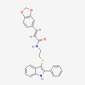 (E)-3-(benzo[d][1,3]dioxol-5-yl)-N-(2-((2-phenyl-1H-indol-3-yl)thio)ethyl)acrylamide