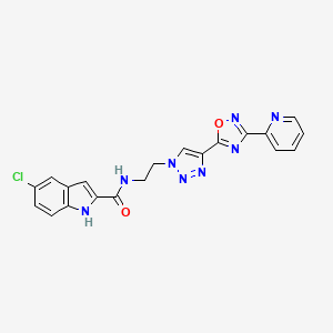 molecular formula C20H15ClN8O2 B2515369 5-chloro-N-(2-(4-(3-(pyridin-2-yl)-1,2,4-oxadiazol-5-yl)-1H-1,2,3-triazol-1-yl)ethyl)-1H-indole-2-carboxamide CAS No. 2034600-89-8