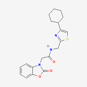 molecular formula C19H21N3O3S B2515374 N-((4-环己基噻唑-2-基)甲基)-2-(2-氧代苯并[d]恶唑-3(2H)-基)乙酰胺 CAS No. 2034490-30-5