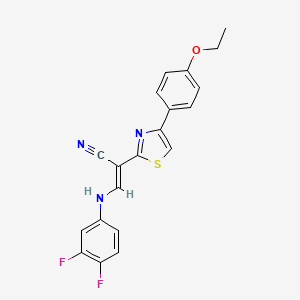 molecular formula C20H15F2N3OS B2515395 (2E)-3-[(3,4-difluorophenyl)amino]-2-[4-(4-ethoxyphenyl)-1,3-thiazol-2-yl]prop-2-enenitrile CAS No. 477297-48-6