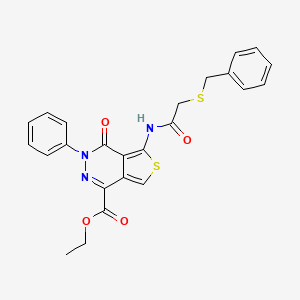 molecular formula C24H21N3O4S2 B2515398 Ethyl 5-(2-(benzylthio)acetamido)-4-oxo-3-phenyl-3,4-dihydrothieno[3,4-d]pyridazine-1-carboxylate CAS No. 851947-53-0