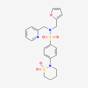 molecular formula C21H23N3O5S2 B2515400 4-(1,1-二氧化-1,2-噻嗪烷-2-基)-N-(呋喃-2-基甲基)-N-(吡啶-2-基甲基)苯磺酰胺 CAS No. 1396858-94-8