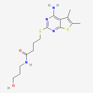 molecular formula C15H22N4O2S2 B2515406 4-((4-氨基-5,6-二甲基噻吩并[2,3-d]嘧啶-2-基)硫代)-N-(3-羟基丙基)丁酰胺 CAS No. 385786-65-2