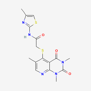 molecular formula C16H17N5O3S2 B2515426 N-(4-甲基噻唑-2-基)-2-((1,3,6-三甲基-2,4-二氧代-1,2,3,4-四氢吡啶并[2,3-d]嘧啶-5-基)硫代)乙酰胺 CAS No. 899940-15-9