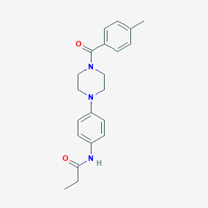 molecular formula C21H25N3O2 B251544 N-{4-[4-(4-methylbenzoyl)-1-piperazinyl]phenyl}propanamide 