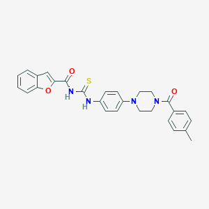 molecular formula C28H26N4O3S B251545 N-[(4-{4-[(4-methylphenyl)carbonyl]piperazin-1-yl}phenyl)carbamothioyl]-1-benzofuran-2-carboxamide 