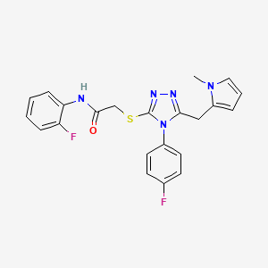 molecular formula C22H19F2N5OS B2515457 N-(2-fluorophenyl)-2-((4-(4-fluorophenyl)-5-((1-methyl-1H-pyrrol-2-yl)methyl)-4H-1,2,4-triazol-3-yl)thio)acetamide CAS No. 847393-72-0