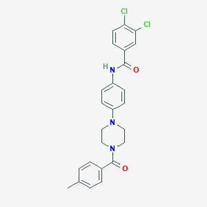 molecular formula C25H23Cl2N3O2 B251546 3,4-dichloro-N-{4-[4-(4-methylbenzoyl)-1-piperazinyl]phenyl}benzamide 