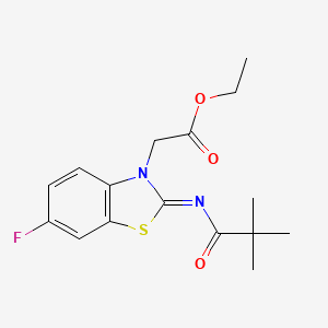 molecular formula C16H19FN2O3S B2515477 (Z)-ethyl 2-(6-fluoro-2-(pivaloylimino)benzo[d]thiazol-3(2H)-yl)acetate CAS No. 865247-19-4