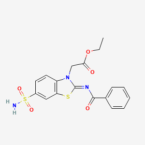 Ethyl 2-(2-benzoylimino-6-sulfamoyl-1,3-benzothiazol-3-yl)acetate