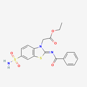 molecular formula C18H17N3O5S2 B2515478 Ethyl 2-(2-benzoylimino-6-sulfamoyl-1,3-benzothiazol-3-yl)acetate CAS No. 865247-46-7