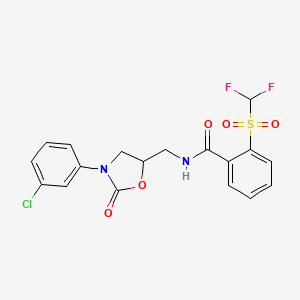 molecular formula C18H15ClF2N2O5S B2515496 N-((3-(3-chlorophenyl)-2-oxooxazolidin-5-yl)methyl)-2-((difluoromethyl)sulfonyl)benzamide CAS No. 954595-90-5