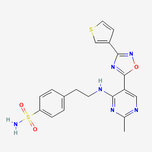 molecular formula C19H18N6O3S2 B2515504 4-(2-((2-Methyl-5-(3-(thiophen-3-yl)-1,2,4-oxadiazol-5-yl)pyrimidin-4-yl)amino)ethyl)benzenesulfonamide CAS No. 2034511-43-6