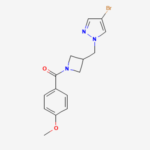 molecular formula C15H16BrN3O2 B2515552 [3-[(4-Bromopyrazol-1-yl)methyl]azetidin-1-yl]-(4-methoxyphenyl)methanone CAS No. 2415583-34-3