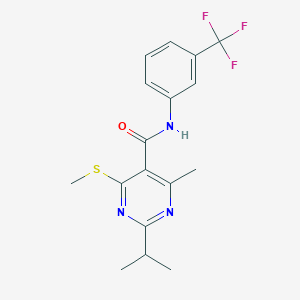molecular formula C17H18F3N3OS B2515575 4-methyl-6-(methylsulfanyl)-2-(propan-2-yl)-N-[3-(trifluoromethyl)phenyl]pyrimidine-5-carboxamide CAS No. 1030754-75-6