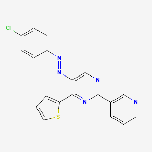molecular formula C19H12ClN5S B2515593 5-[2-(4-Chlorophenyl)diazenyl]-2-(3-pyridinyl)-4-(2-thienyl)pyrimidine CAS No. 339279-68-4